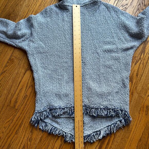 Free People Love Me Tender Cardigan Sweater Hooded Knit Fringe Blue Small - Picture 6 of 12